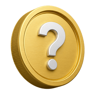 Sur la page FAQ, une pièce d’or décorative en 3D portant un point d’interrogation
